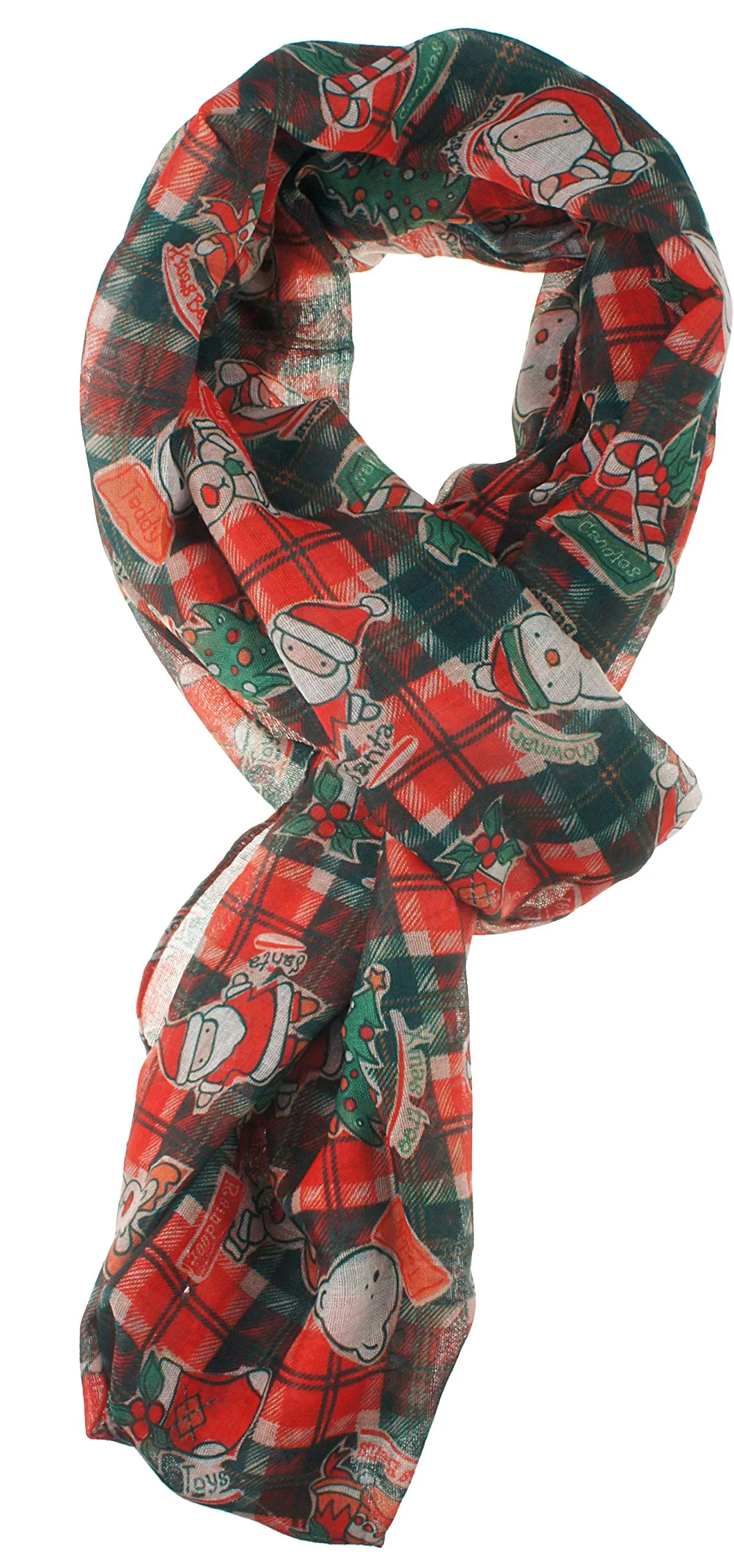 Soft Light Weight Christmas Holiday Plaid Tartan Sheer Infinity Scarf