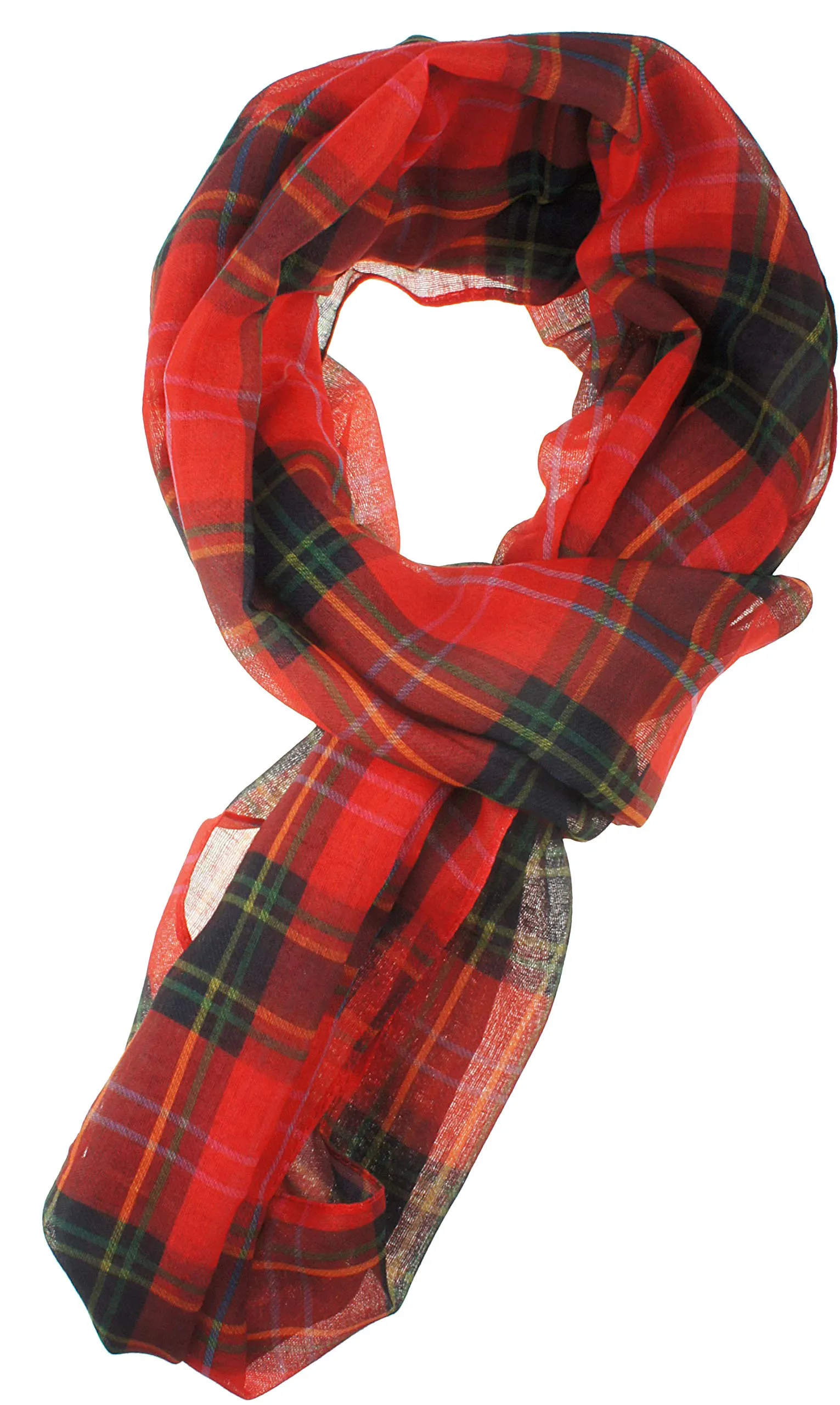 Soft Light Weight Christmas Holiday Plaid Tartan Sheer Infinity Scarf