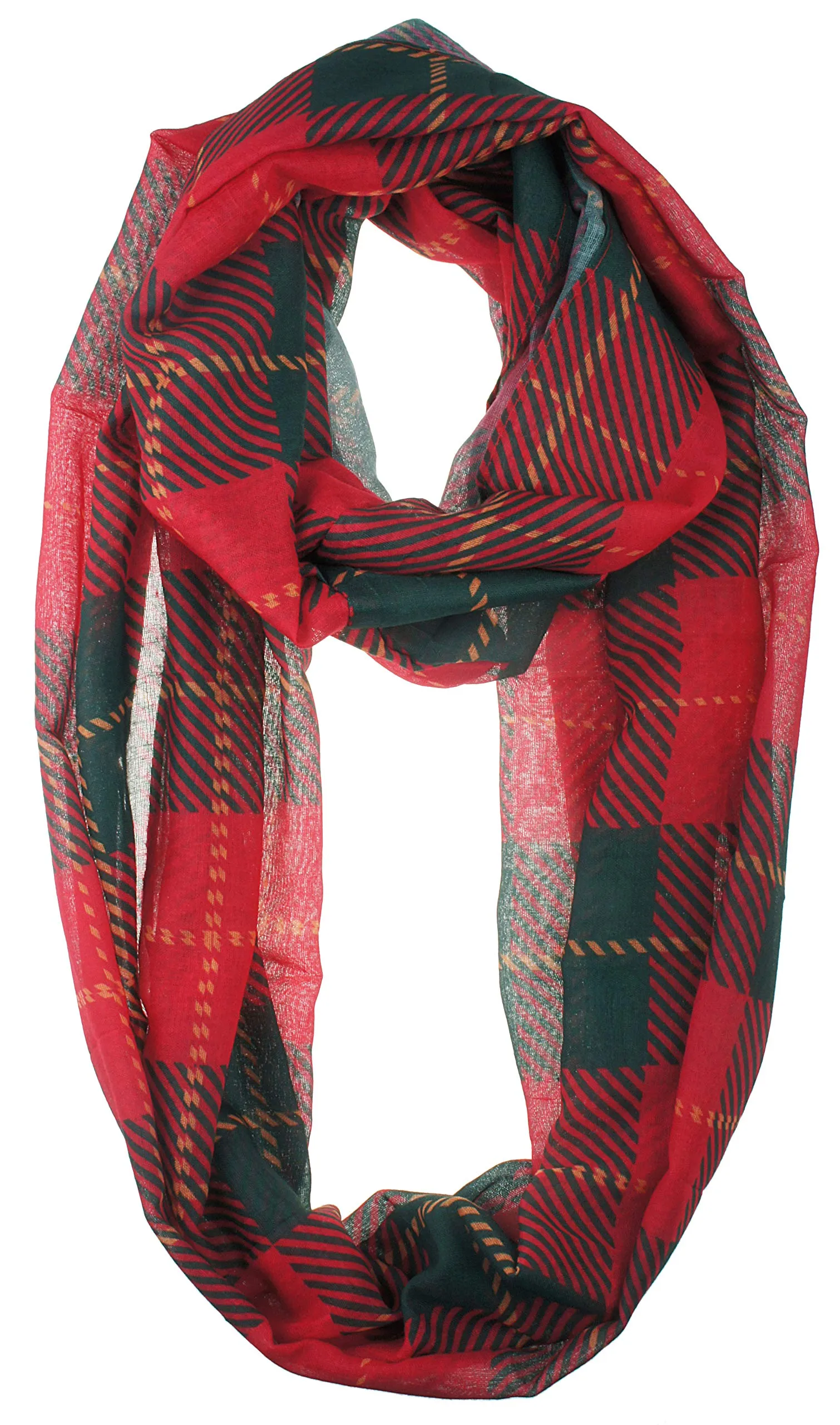 Soft Light Weight Christmas Holiday Plaid Tartan Sheer Infinity Scarf