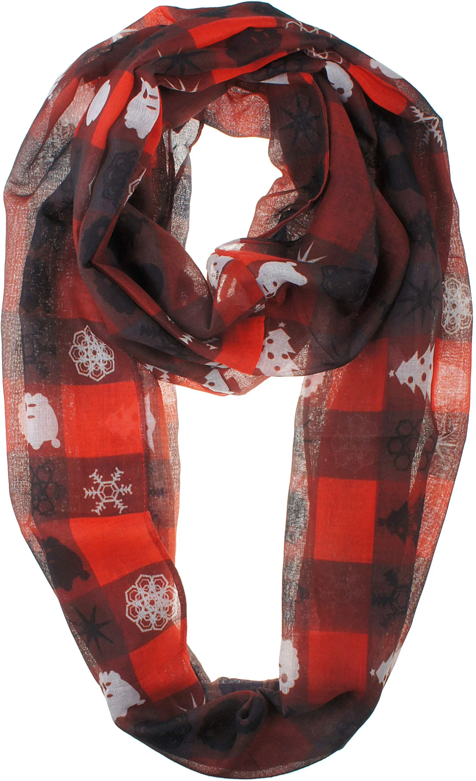 Soft Light Weight Christmas Holiday Plaid Tartan Sheer Infinity Scarf