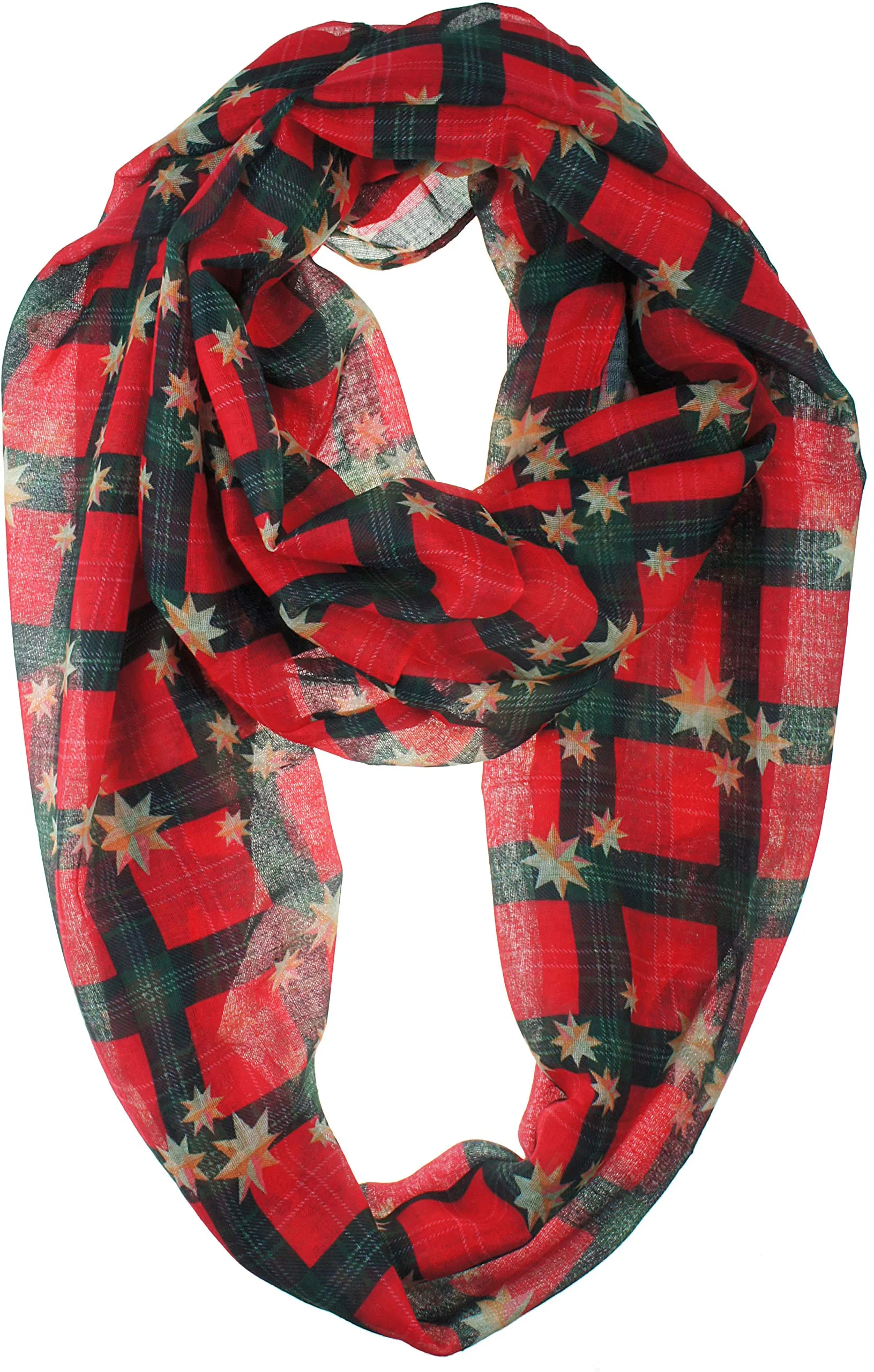 Soft Light Weight Christmas Holiday Plaid Tartan Sheer Infinity Scarf