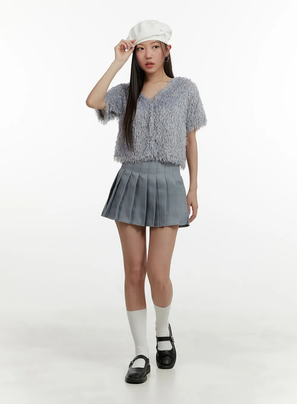 Solid Pleated Mini Skirt OY413