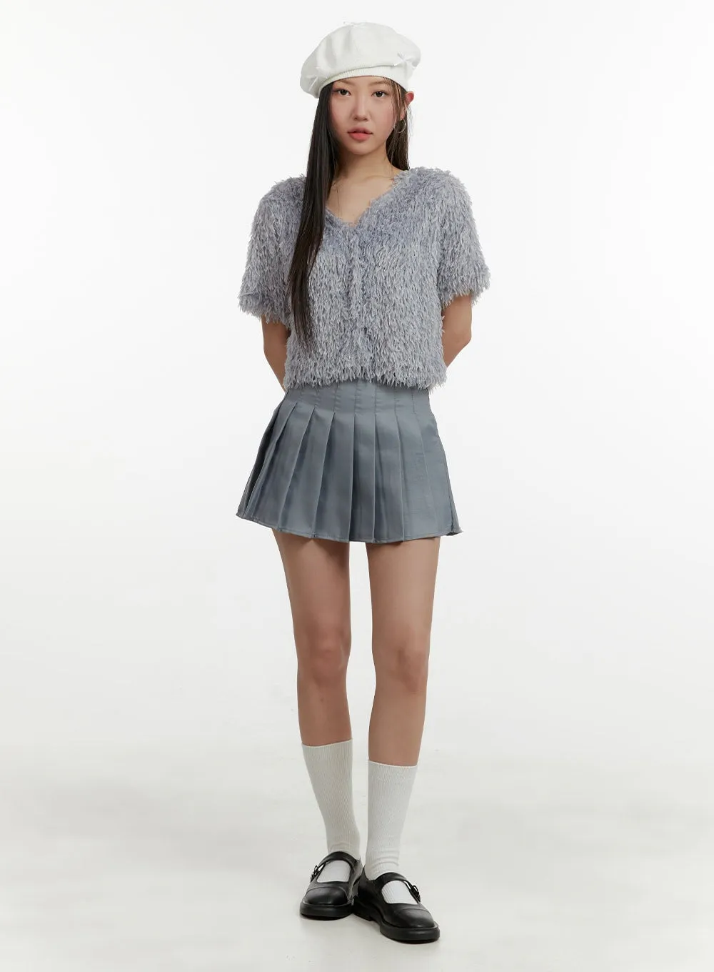 Solid Pleated Mini Skirt OY413