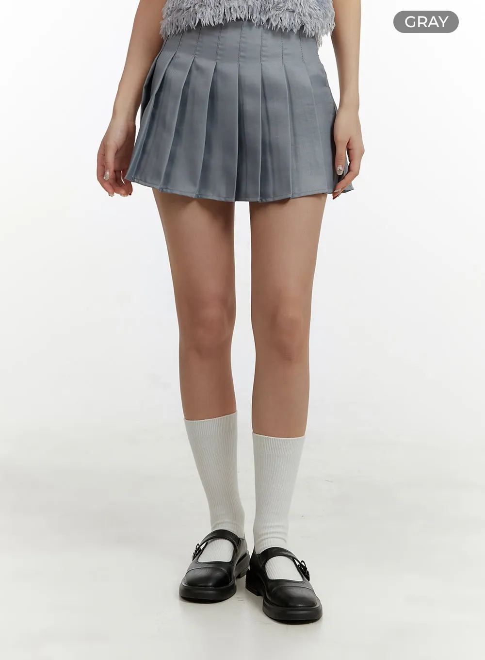 Solid Pleated Mini Skirt OY413