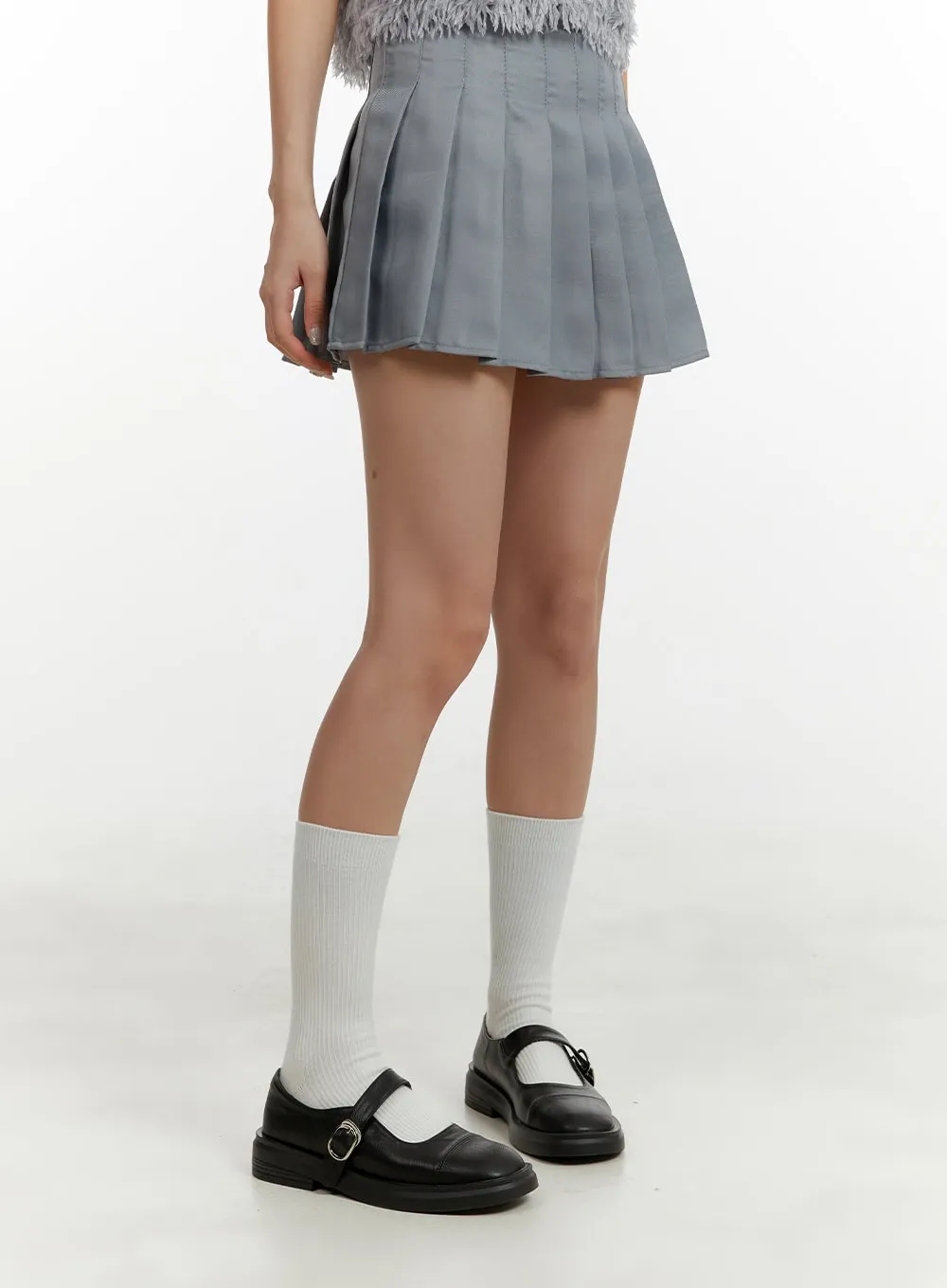 Solid Pleated Mini Skirt OY413