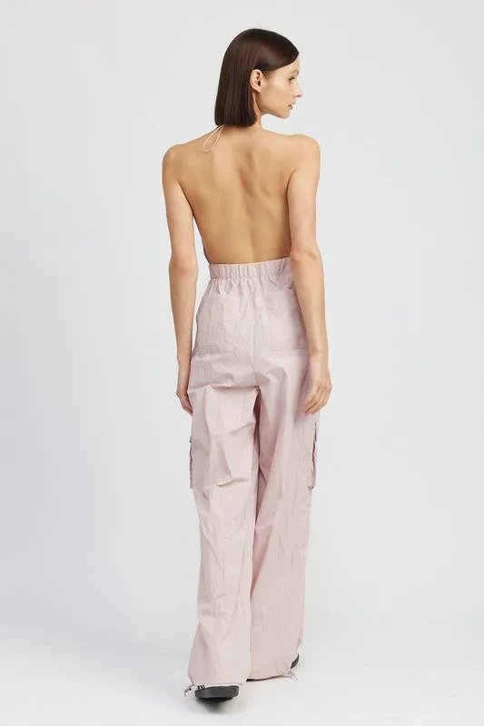 Spaghetti strap cargo jumpsuit