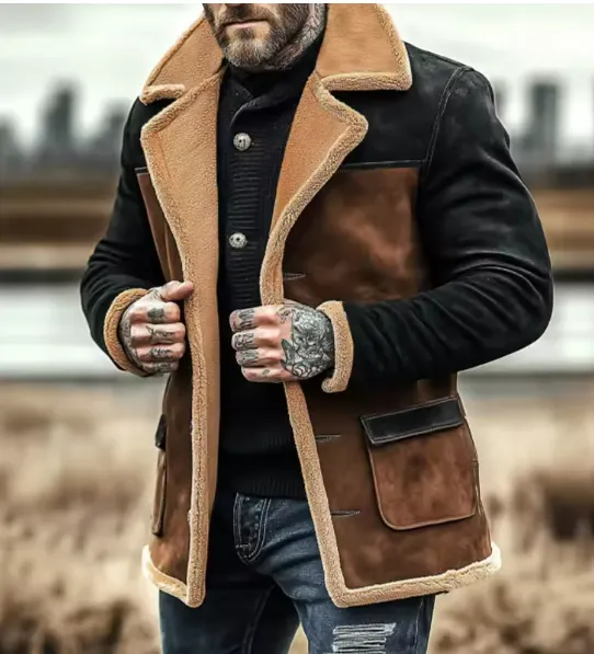 Stylish Men's Faux Leather Coat with Fleece Lining