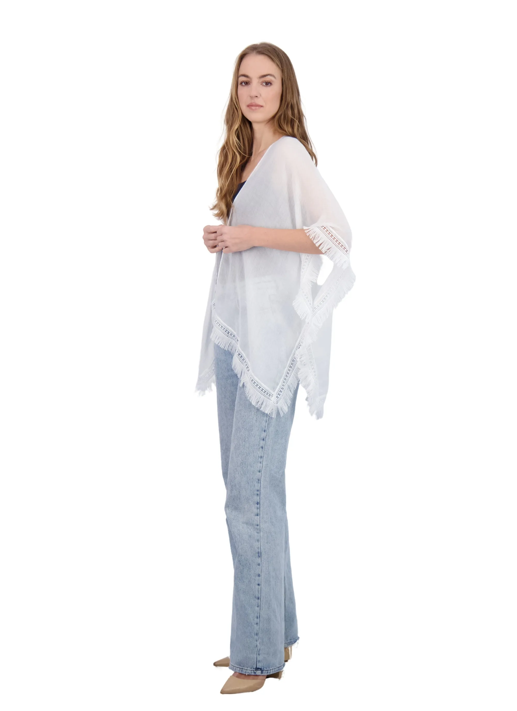 Tahari Women's Lightweight Kimono with Crochet Fringe Trim