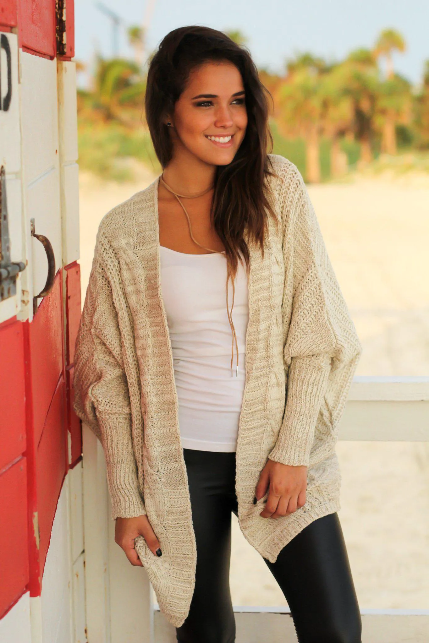 Taupe Knit Oversized Cardigan