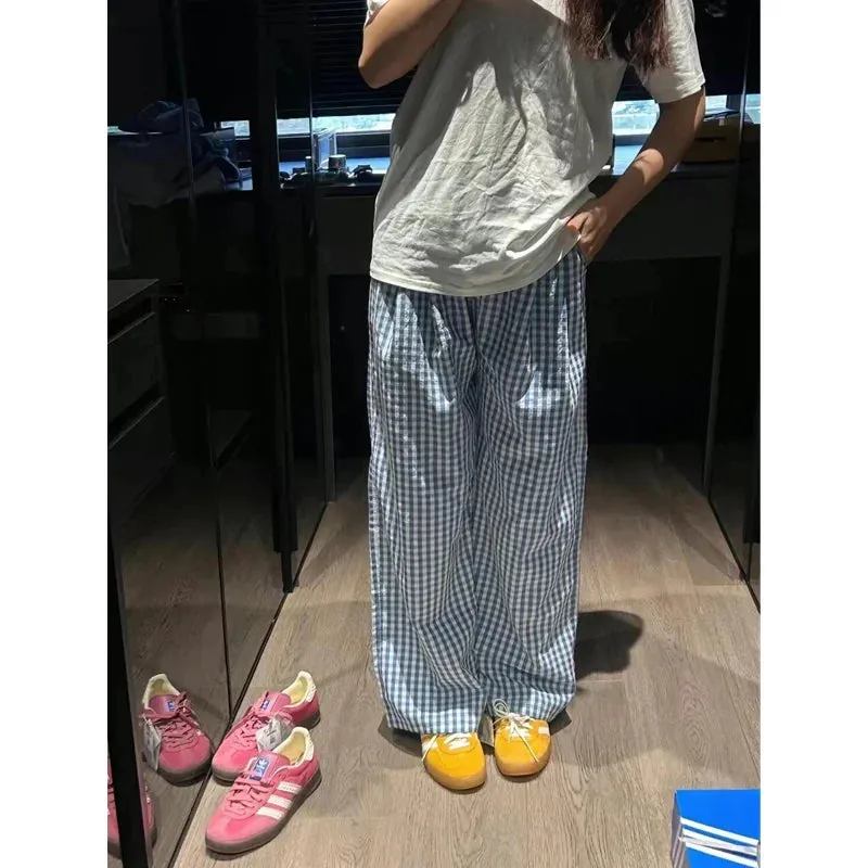 TAVIMART  -  Women's Lattice Pants Vintage Harajuku Y2k 90s Aesthetic Oversize Sweatpants High Waist Trousers Jogger Emo 2000s Clothes Summer