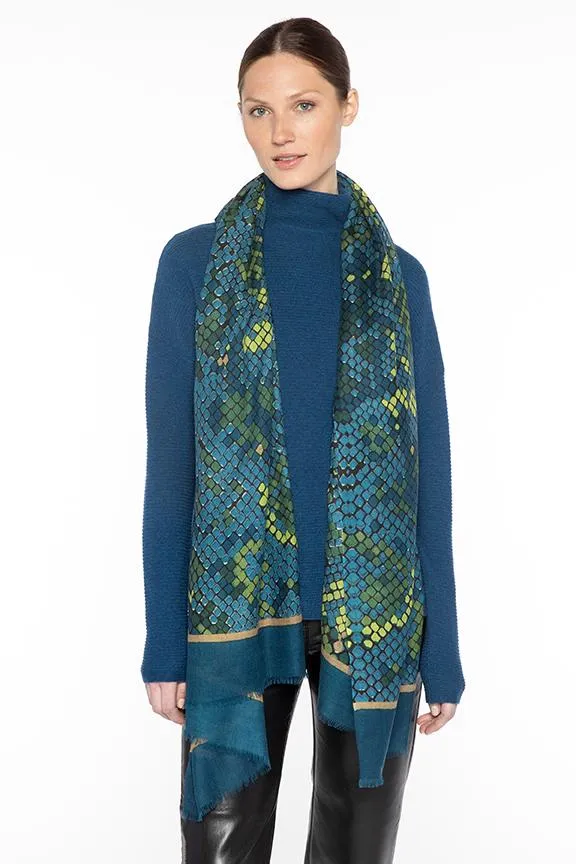 Teal and Green Scales Cashmere Wrap