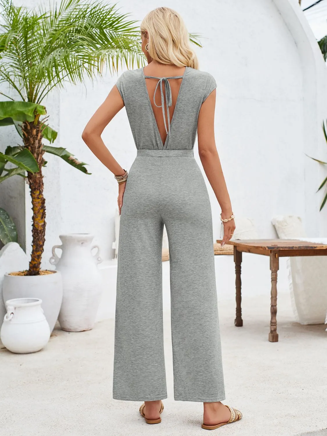 TEEK - Twisted Round Neck Cap Sleeve Jumpsuit