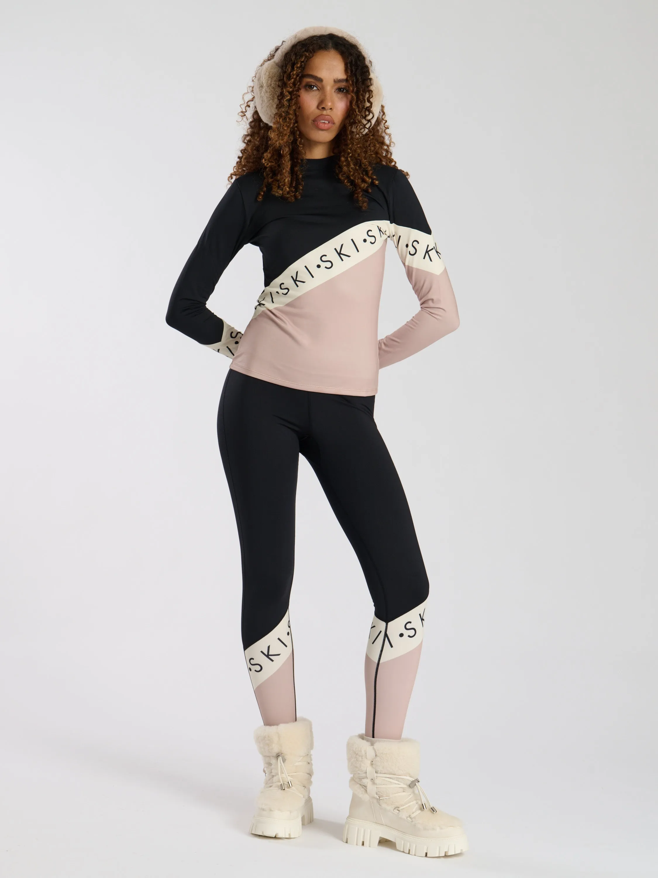 The 'Alpine' ski slogan legging in beige