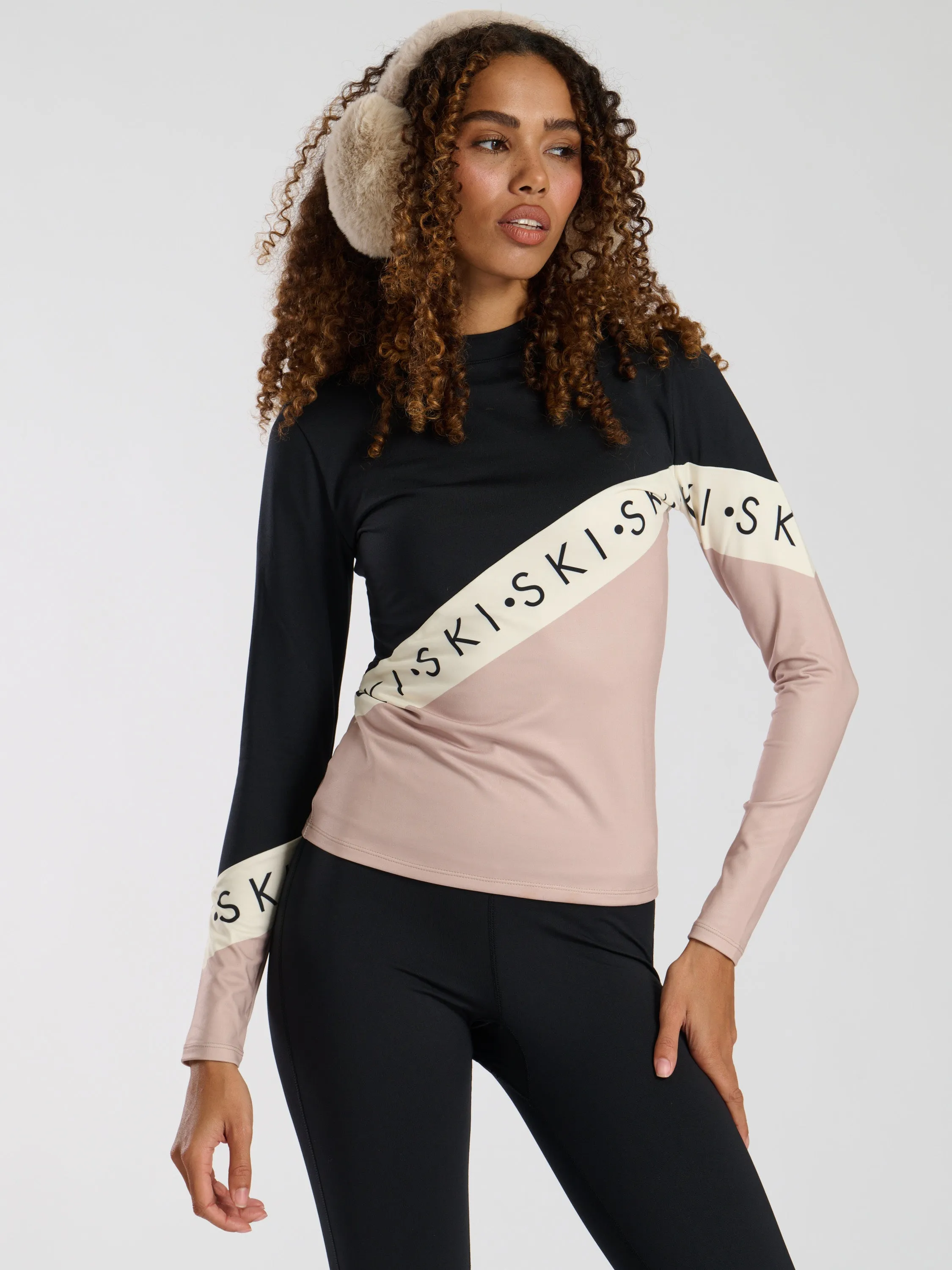 The 'Alpine' ski slogan legging in beige