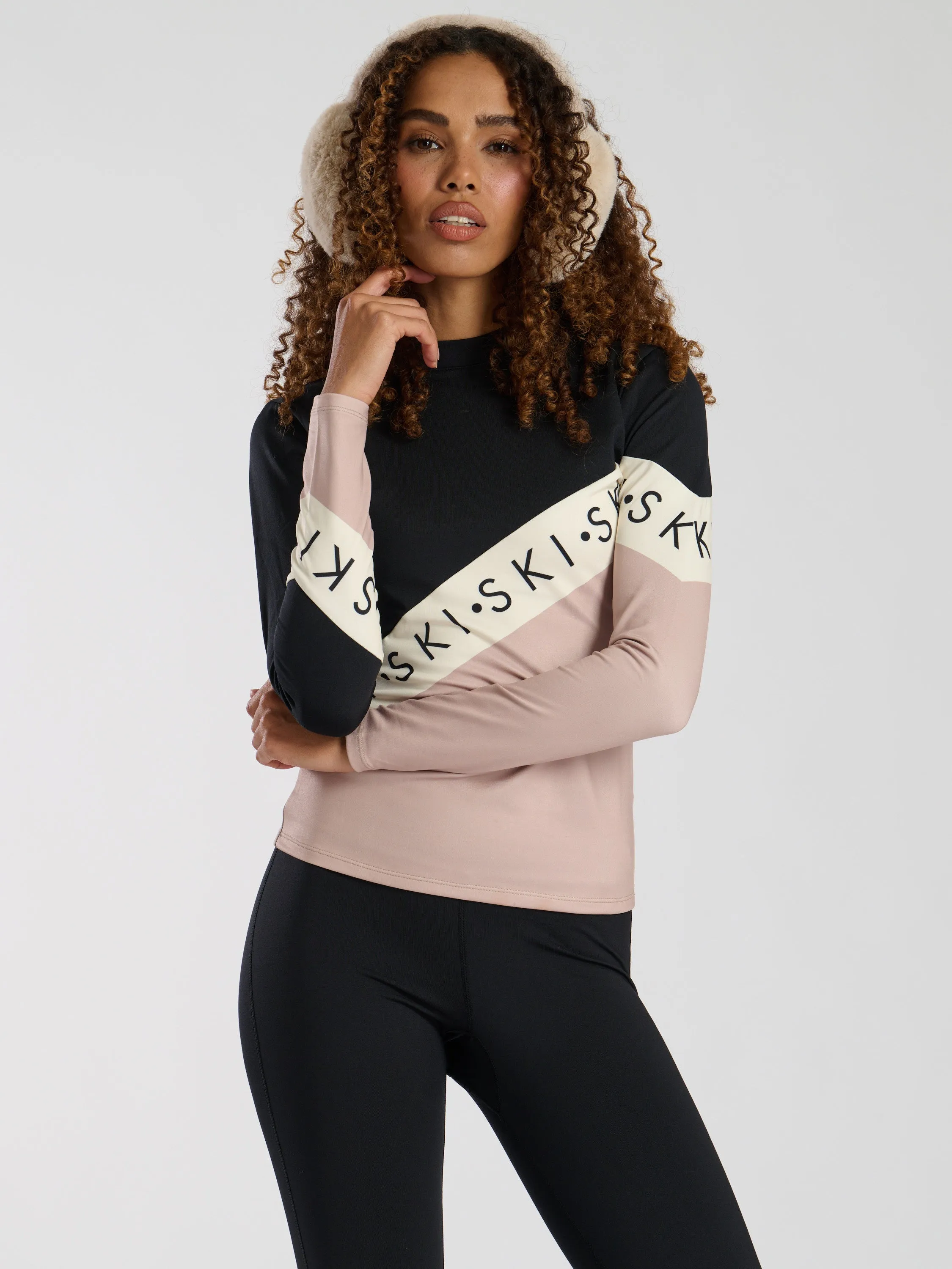 The 'Alpine' ski slogan legging in beige