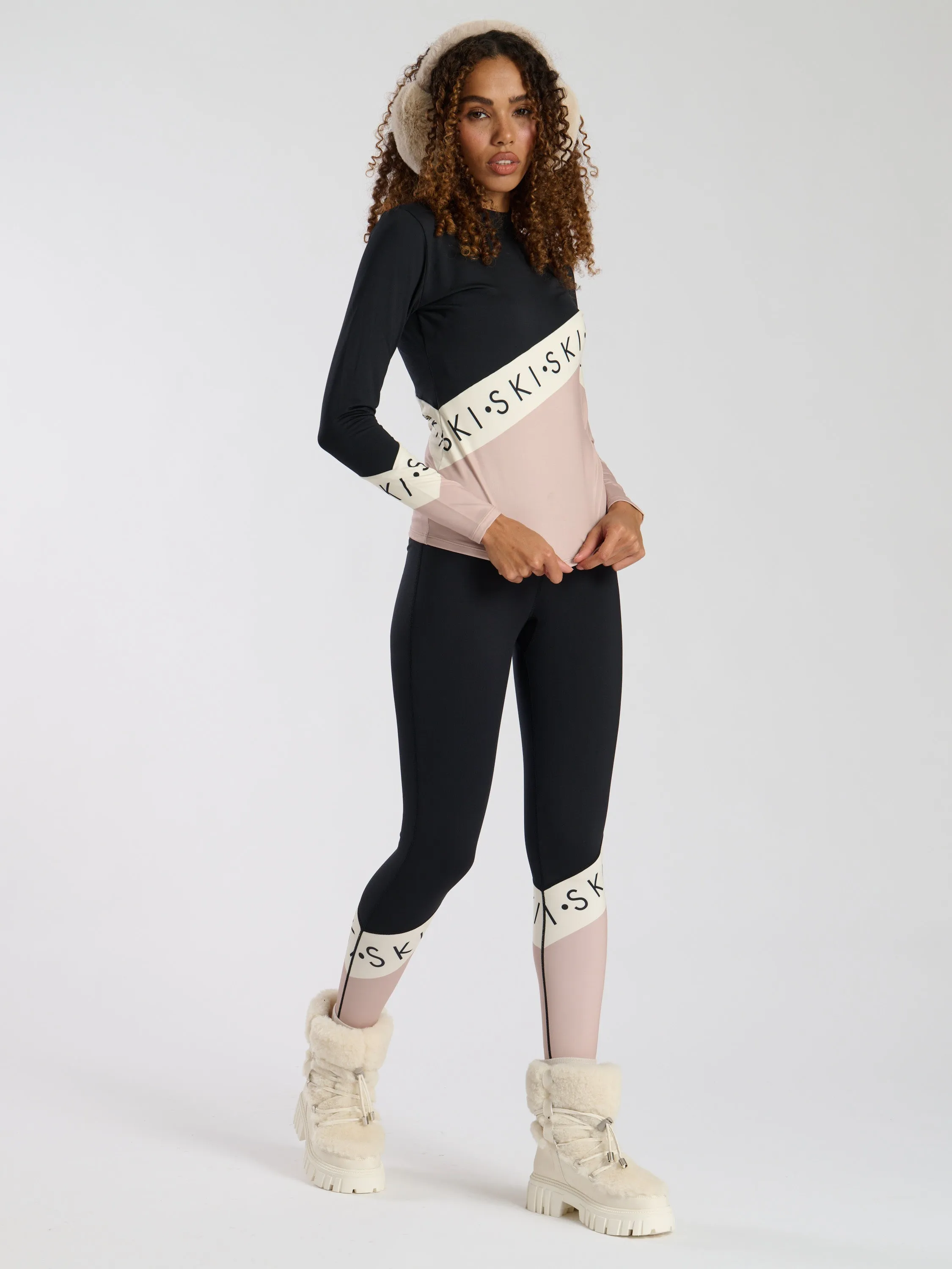 The 'Alpine' ski slogan legging in beige