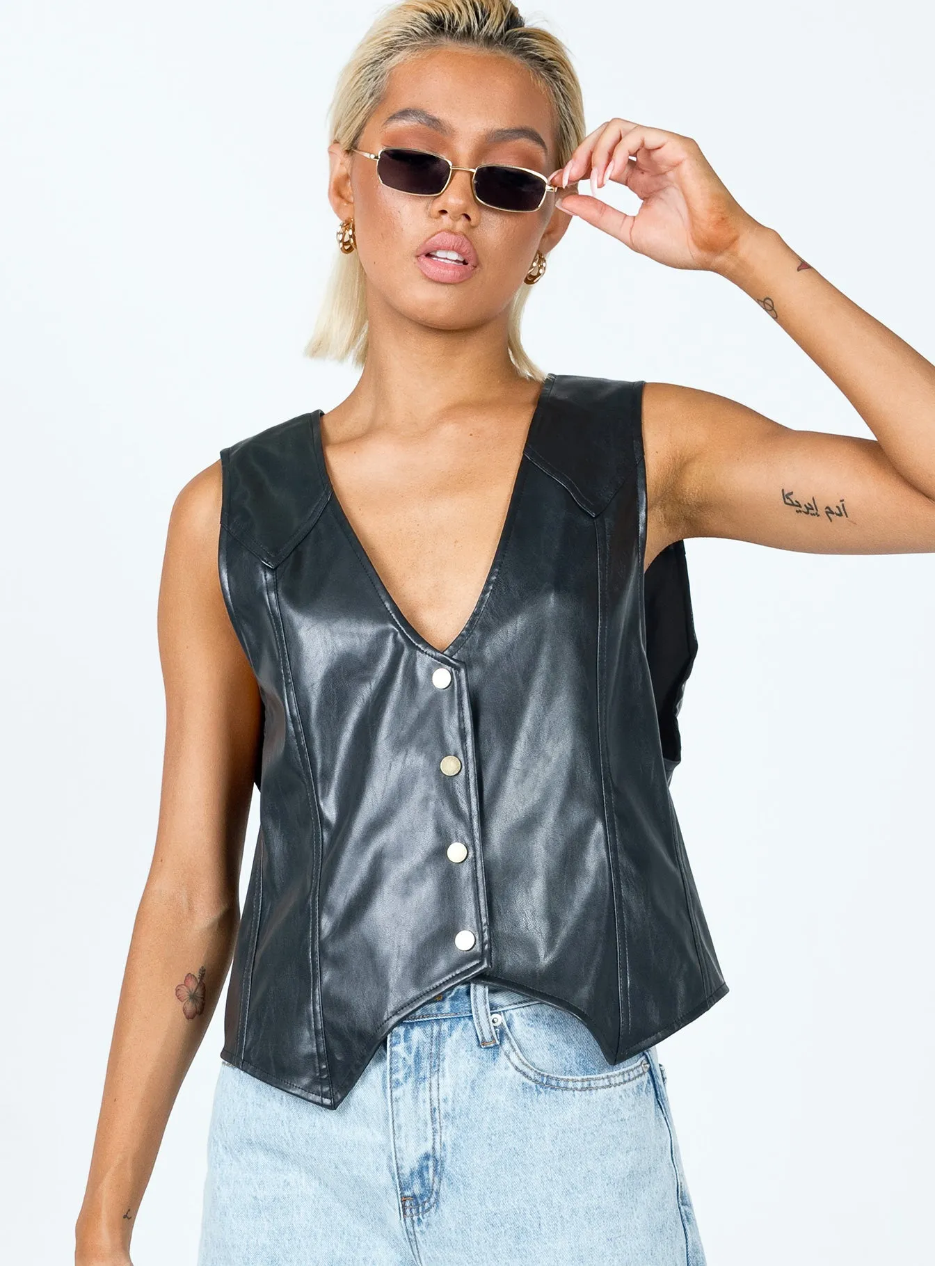 Theo PU Oversized Vest Black