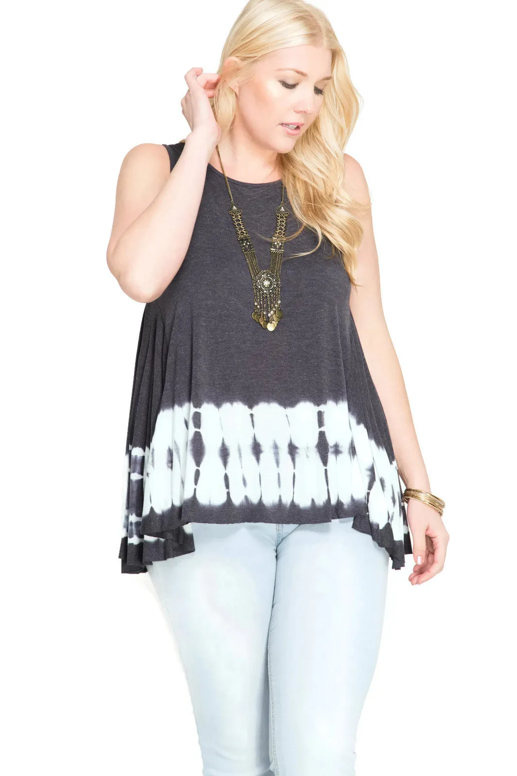 Tie Dye Sleeveless Tank Top, Charcoal