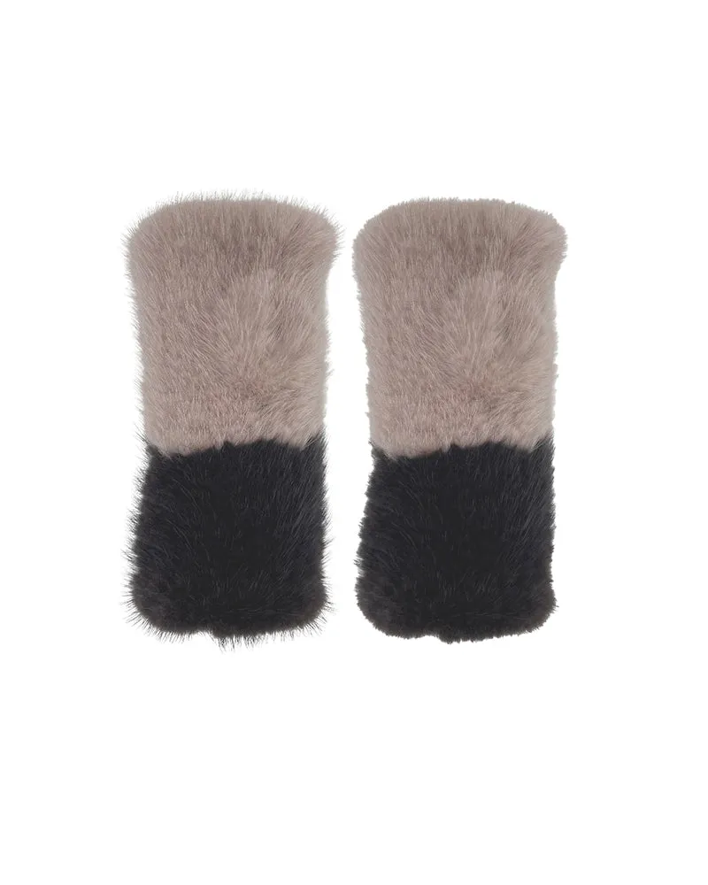 Two Tone Knitted Mink Fingerless Gloves