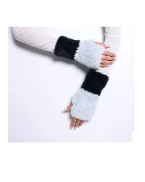 Two Tone Knitted Mink Fingerless Gloves