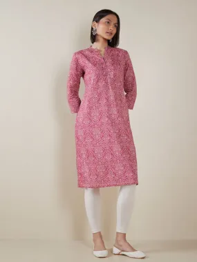 Utsa Pink Bandhani Print Straight Kurta