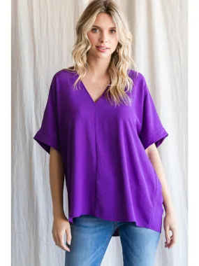 V-Neck Shift Top, Purple