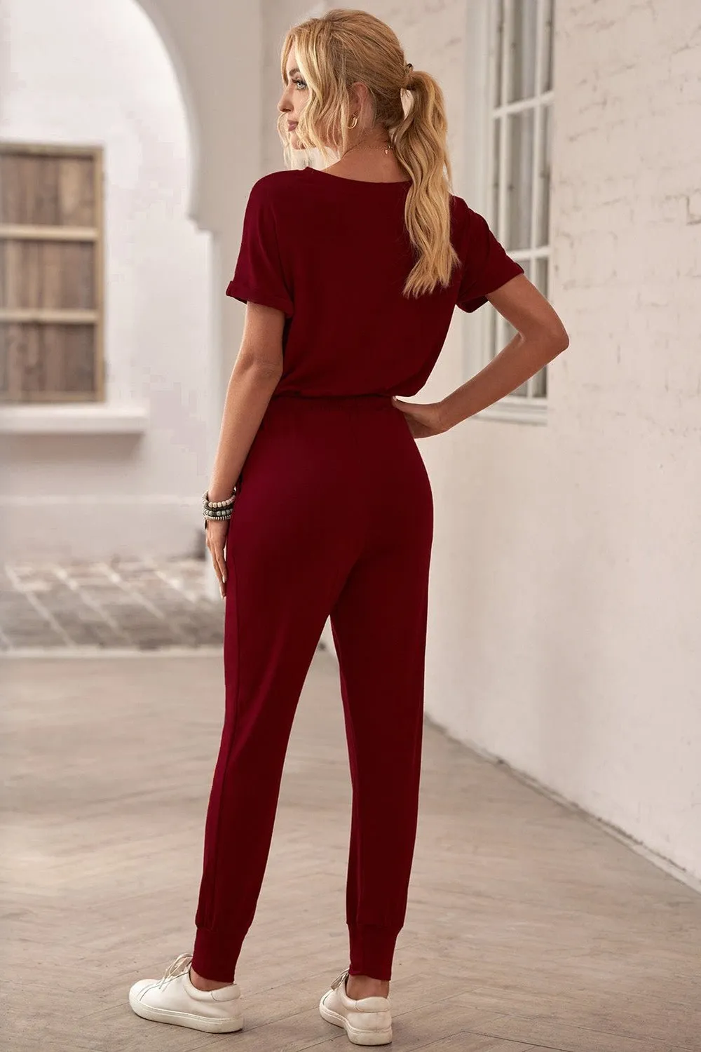 V Neck Wrap Front Jumpsuits