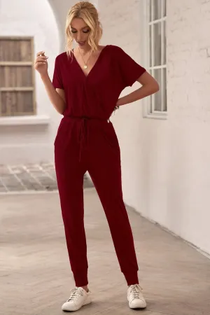 V Neck Wrap Front Jumpsuits