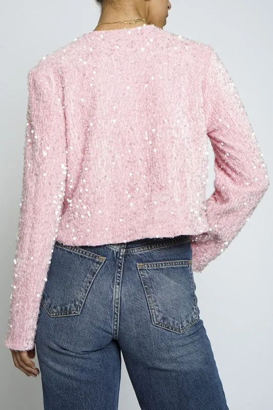 Veda Long Sleeve Sequined Bow Tie Jacket Pink