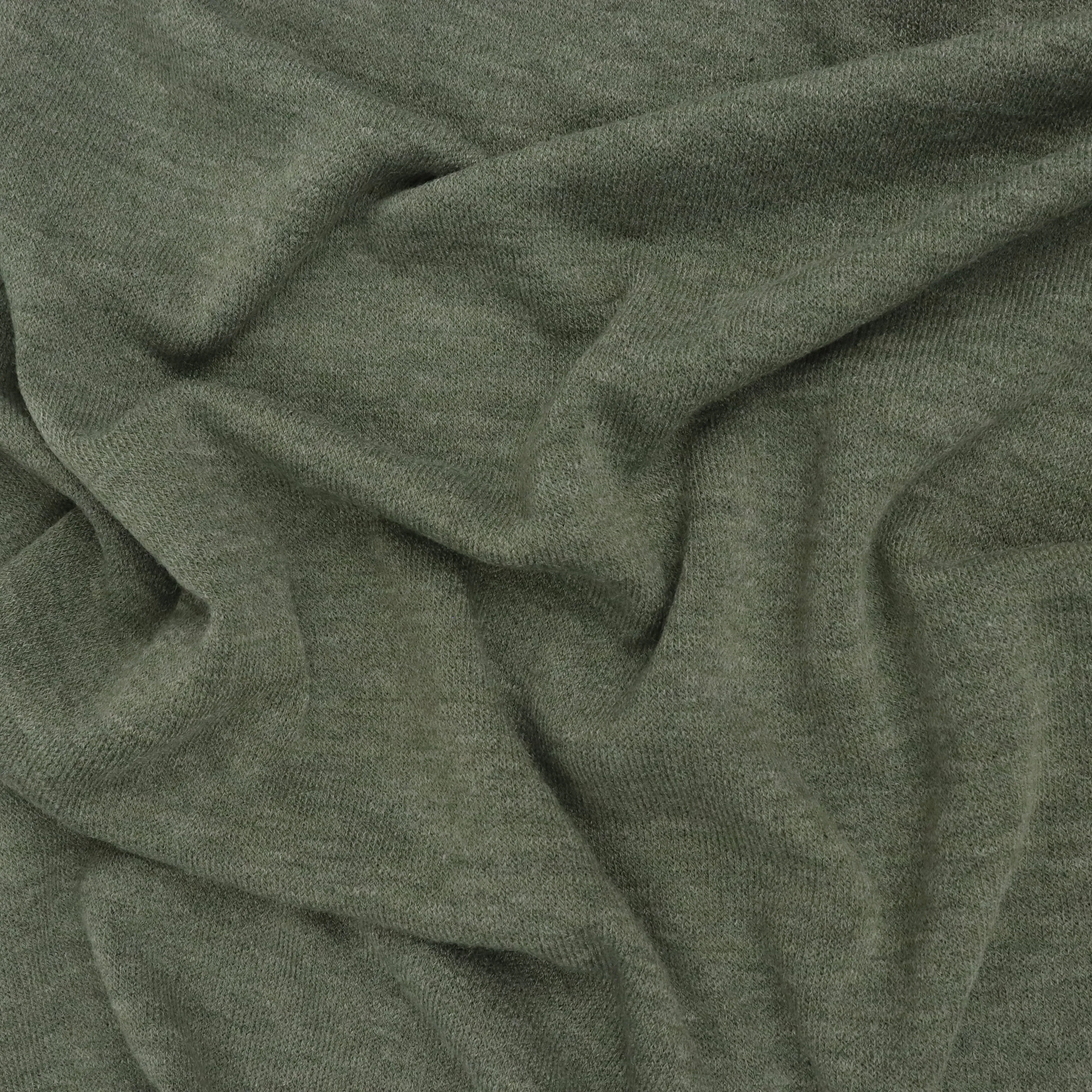 Viscose Blend Sweater Knit - Melange Olive Green - END OF BOLT 49cm