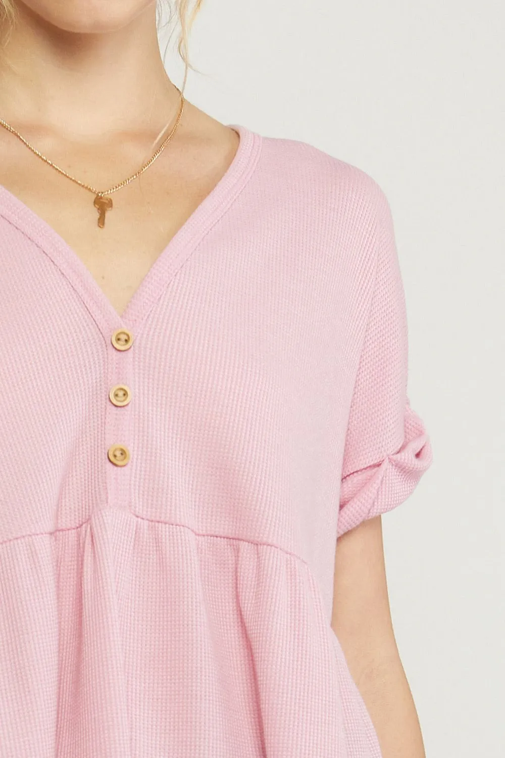 Waffle Knit Babydoll Top, Pink