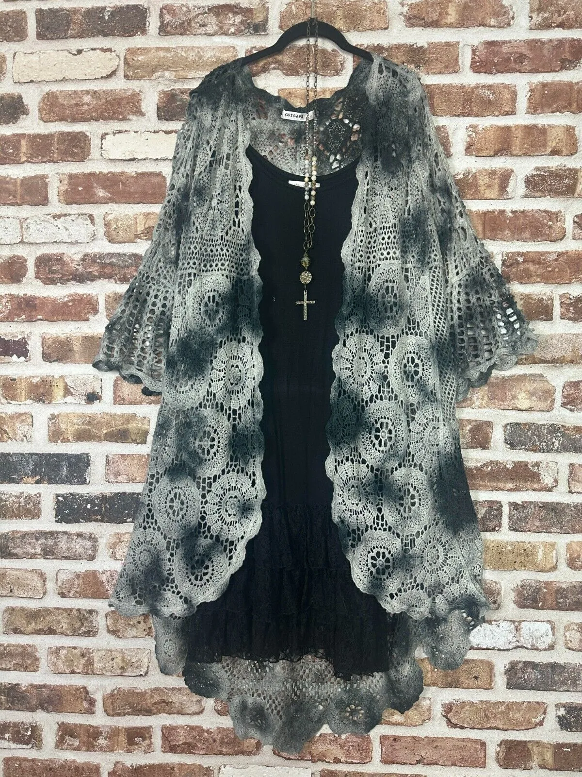 Watch me Tye Die Charcoal Ombre Crochet Duster