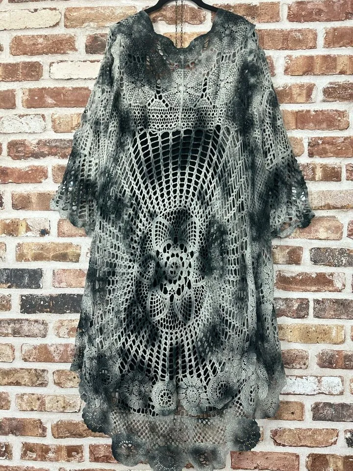 Watch me Tye Die Charcoal Ombre Crochet Duster