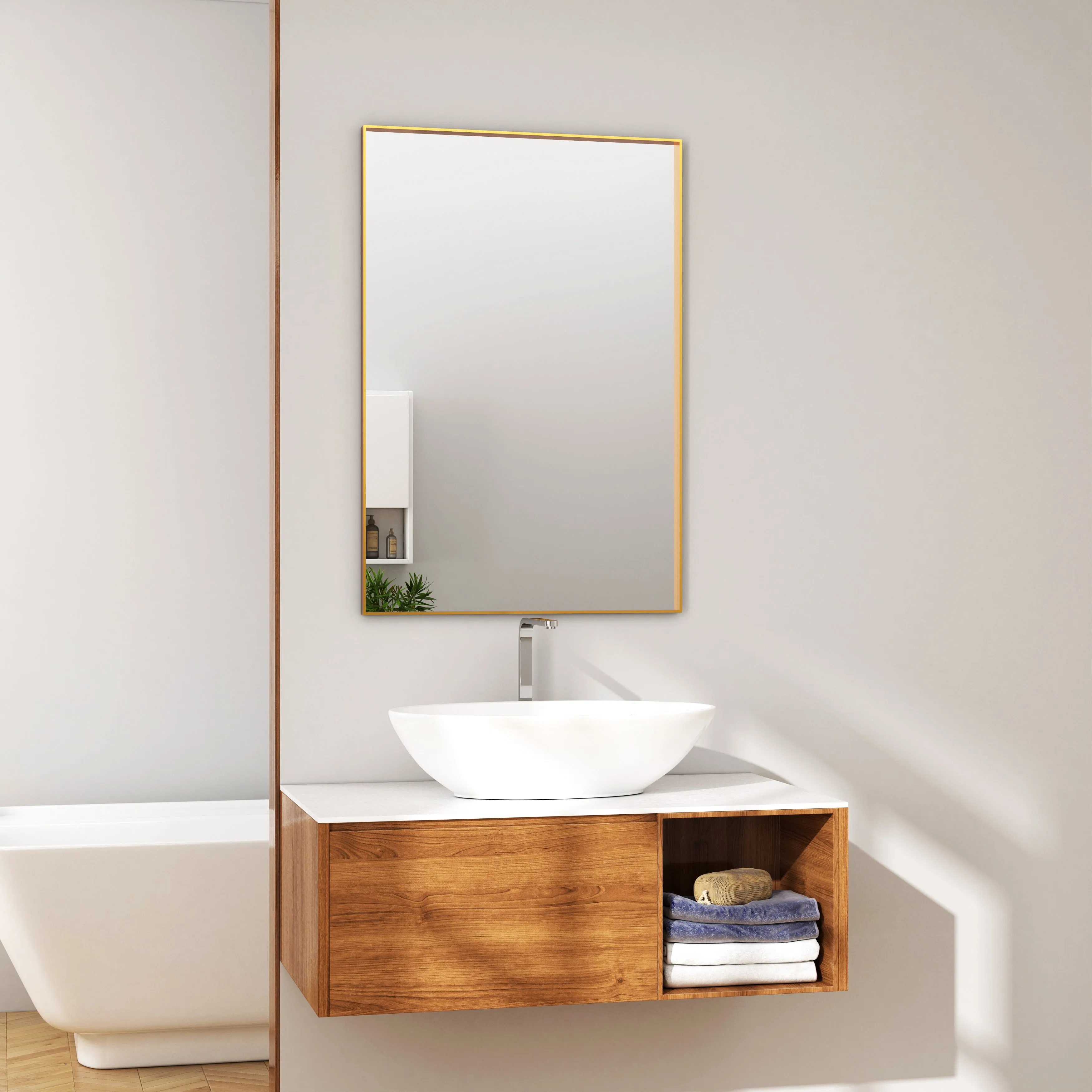 Waterpar® 24 in. W x 36 in. H Rectangular Aluminum Framed Wall Bathroom Vanity Mirror