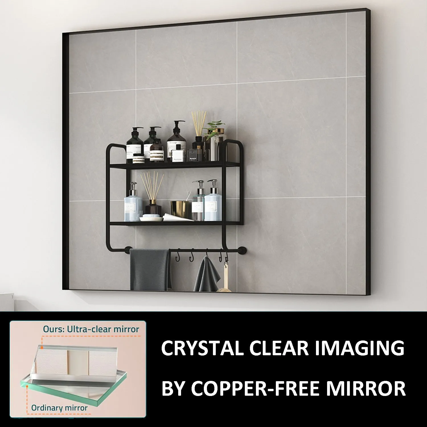 Waterpar® 24 in. W x 36 in. H Rectangular Aluminum Framed Wall Bathroom Vanity Mirror