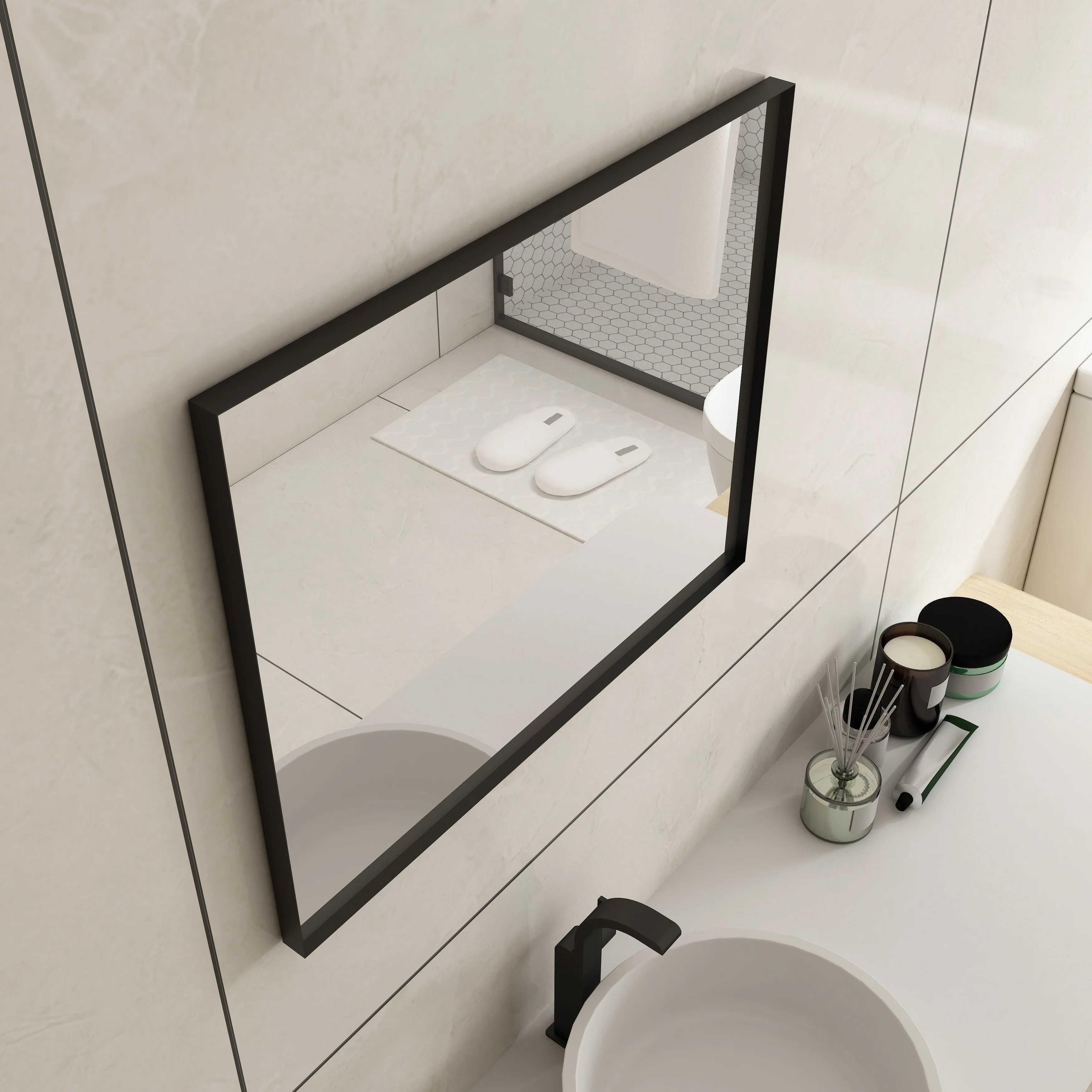 Waterpar® 32 in. W x 40 in. H Rectangular Aluminum Framed Wall Bathroom Vanity Mirror