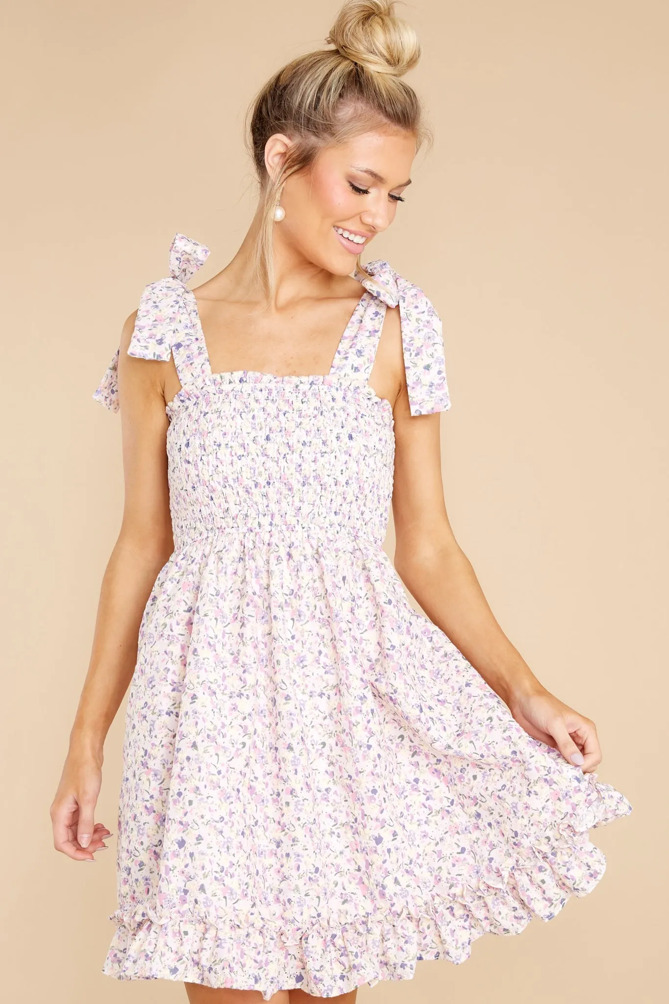 Whispering Winds Lavender Floral Print Dress