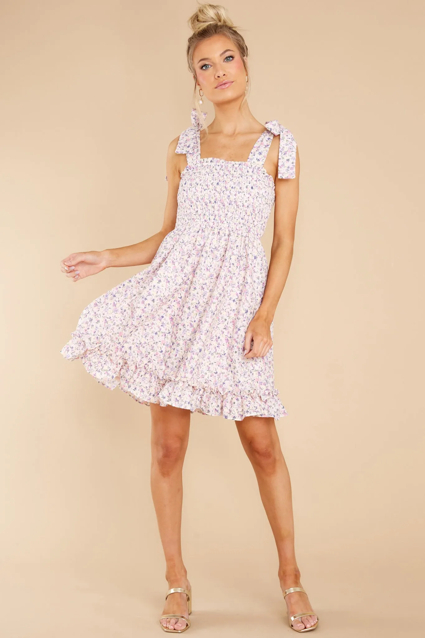 Whispering Winds Lavender Floral Print Dress