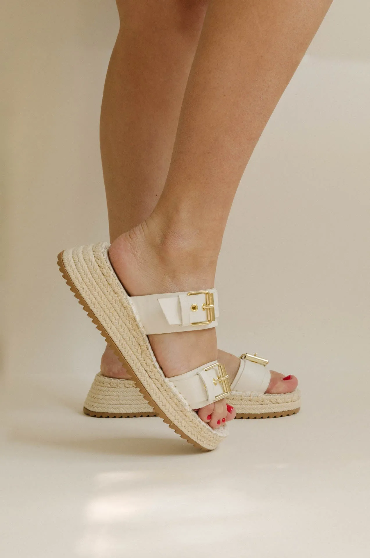 White Leather Platform Espadrille Sandals