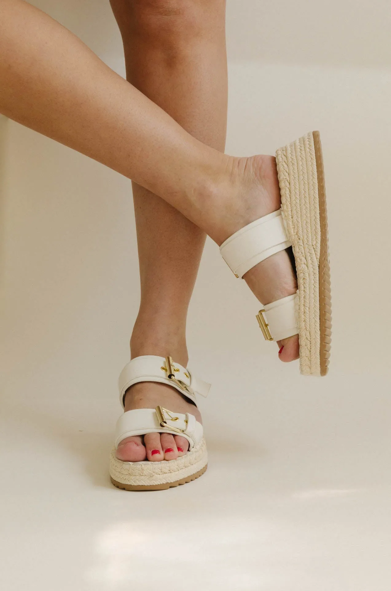 White Leather Platform Espadrille Sandals