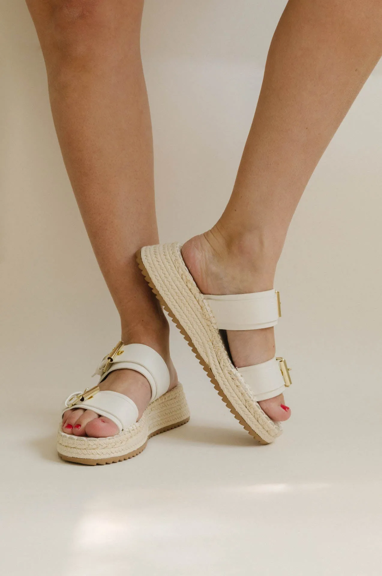 White Leather Platform Espadrille Sandals