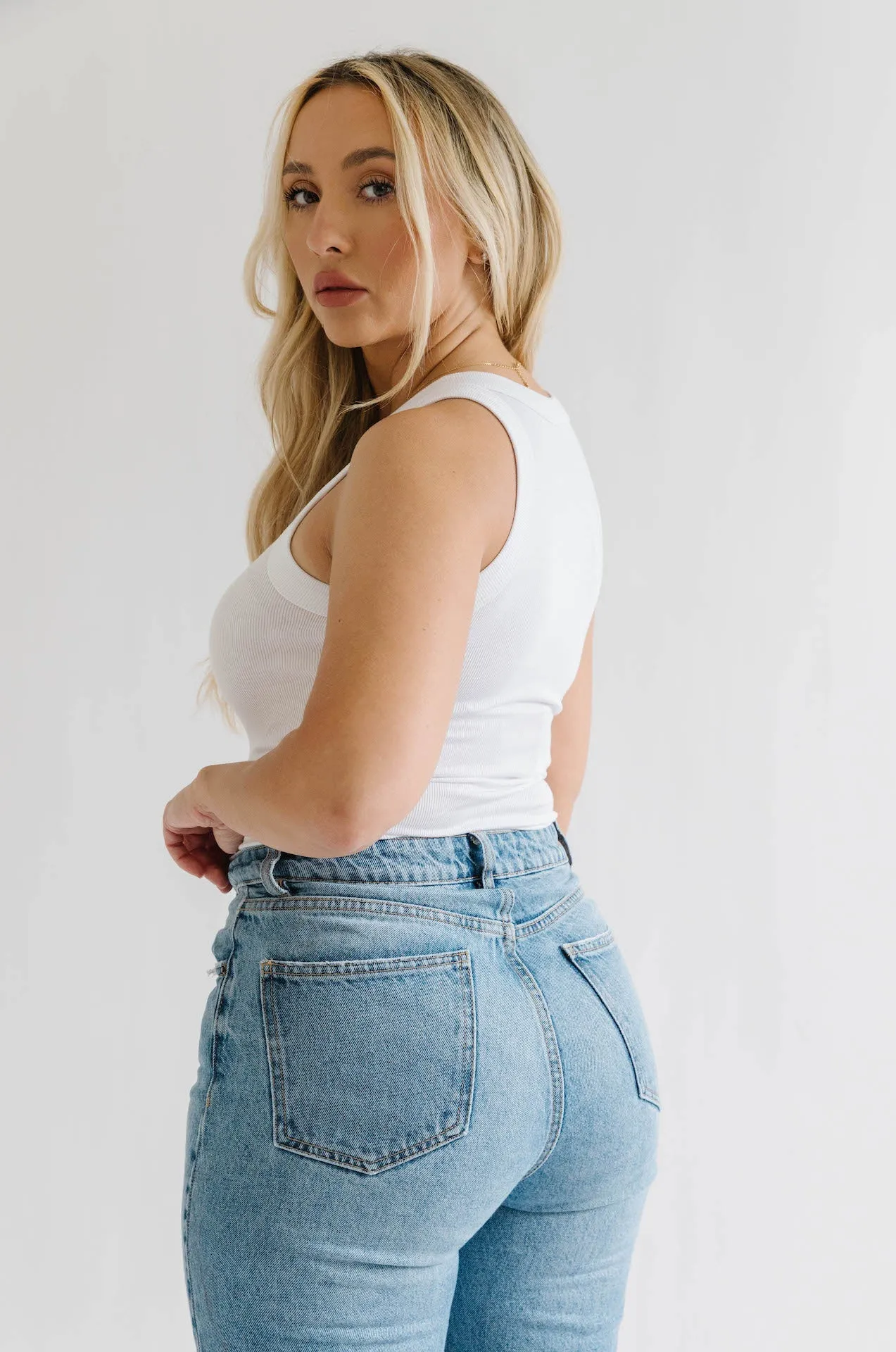 White Ribbed Tank Top