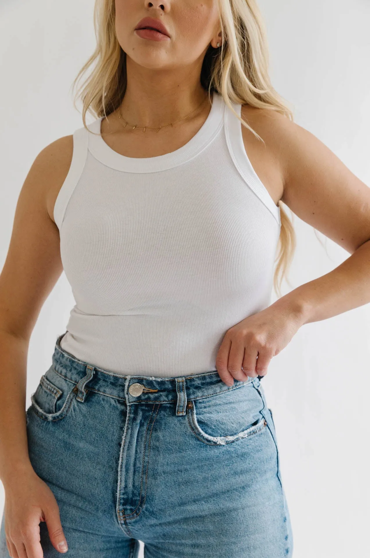 White Ribbed Tank Top