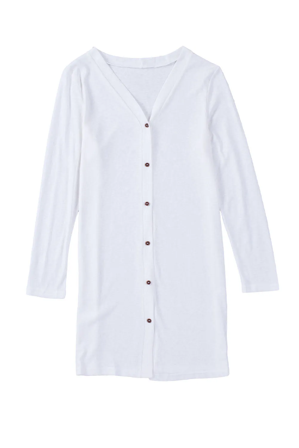 White Solid Color Open-Front Buttons Cardigan