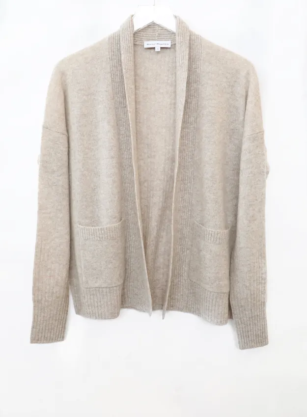 White   Warren - Patch Pocket Open Cardigan in Sand Wisp Heather