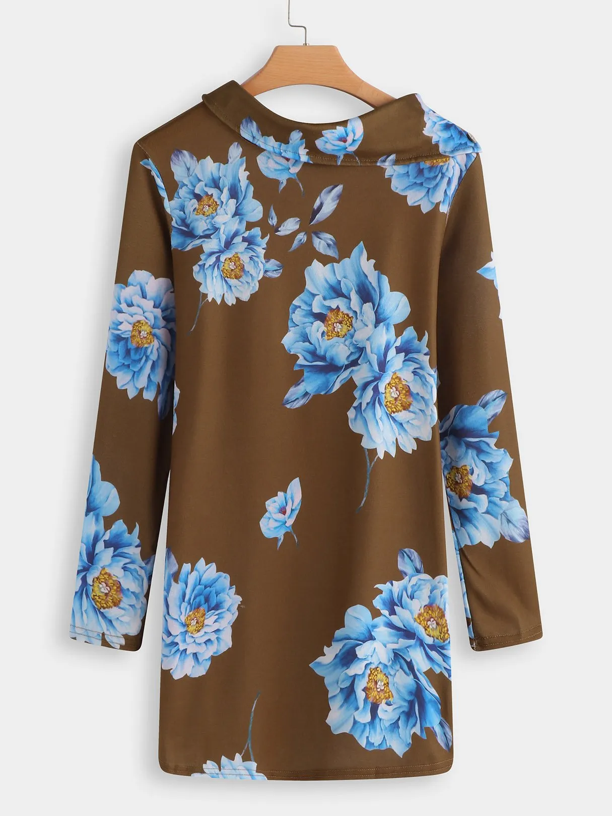 Wholesale Brown Long Sleeve Floral Print Shirt Dress