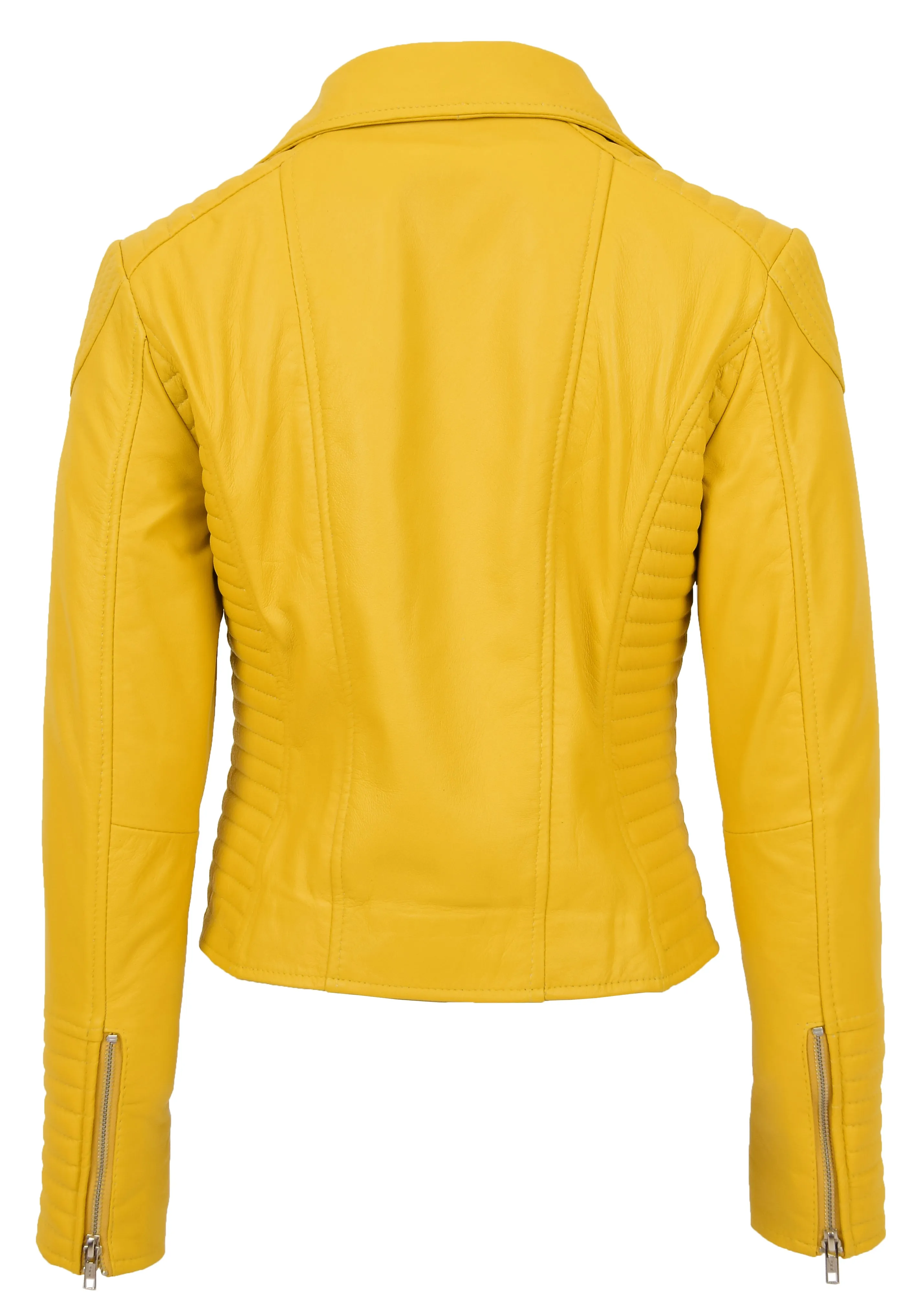 Womens Designer Leather Biker Jacket Fitted Quilted Bonita Yellow