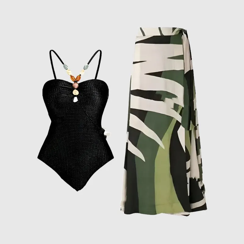 Women's Elegant One-piece Swimsuit and Cover Scarf