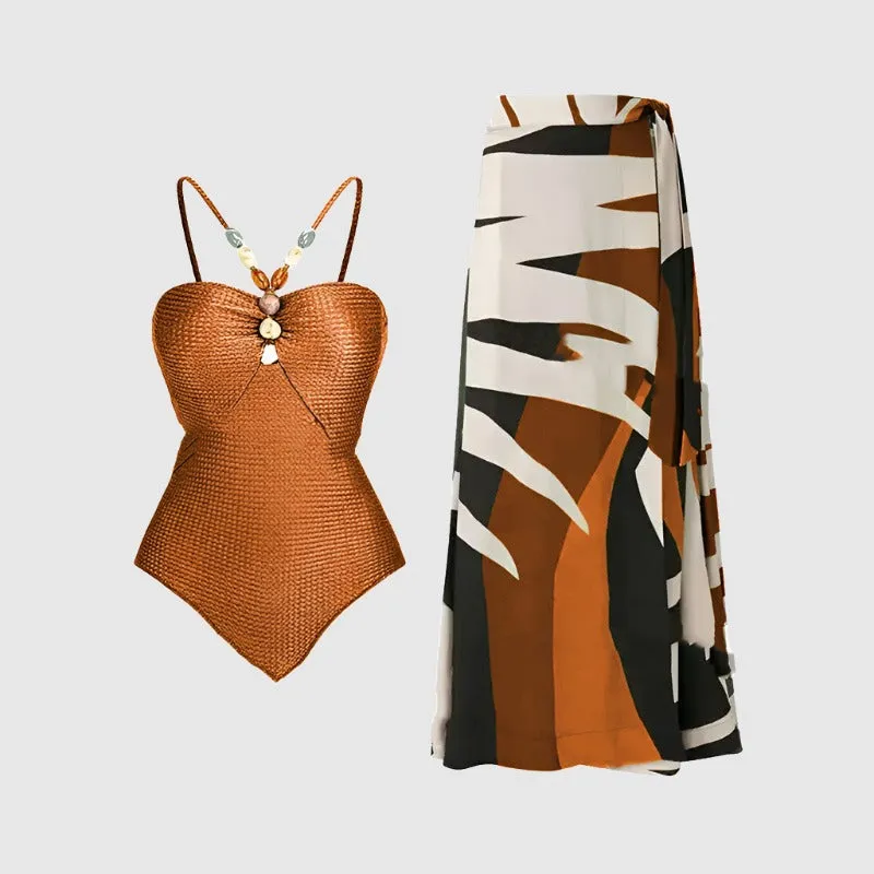 Women's Elegant One-piece Swimsuit and Cover Scarf