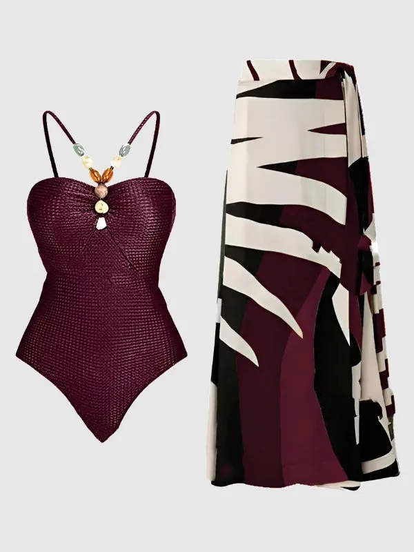 Women's Elegant One-piece Swimsuit and Cover Scarf